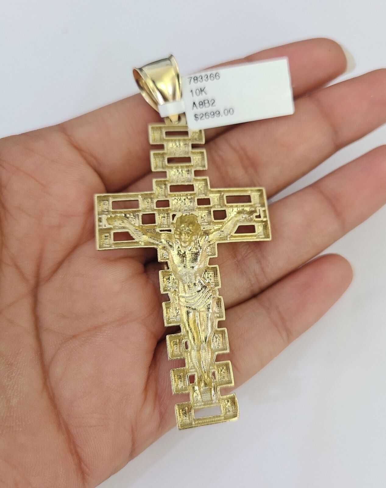 10k Gold Chain Cross Charm Solid Cuban Curb Necklace 9mm 20"-30" Diamond Cut SET