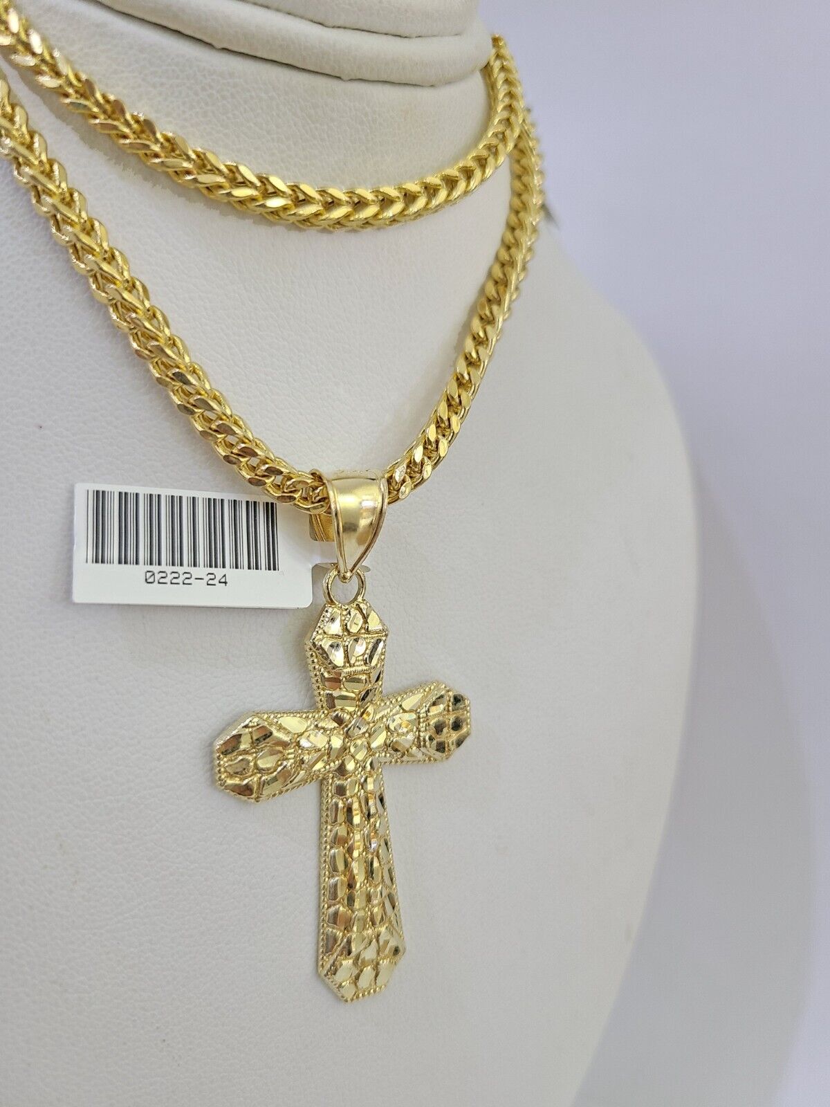 10K Gold Franco Chain Cross Charm Length 18-26 inches 3mm REAL Yellow