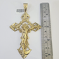 10K Crucifix Cross Pendant 4" Jesus Christ Charm Women Men Yellow Gold