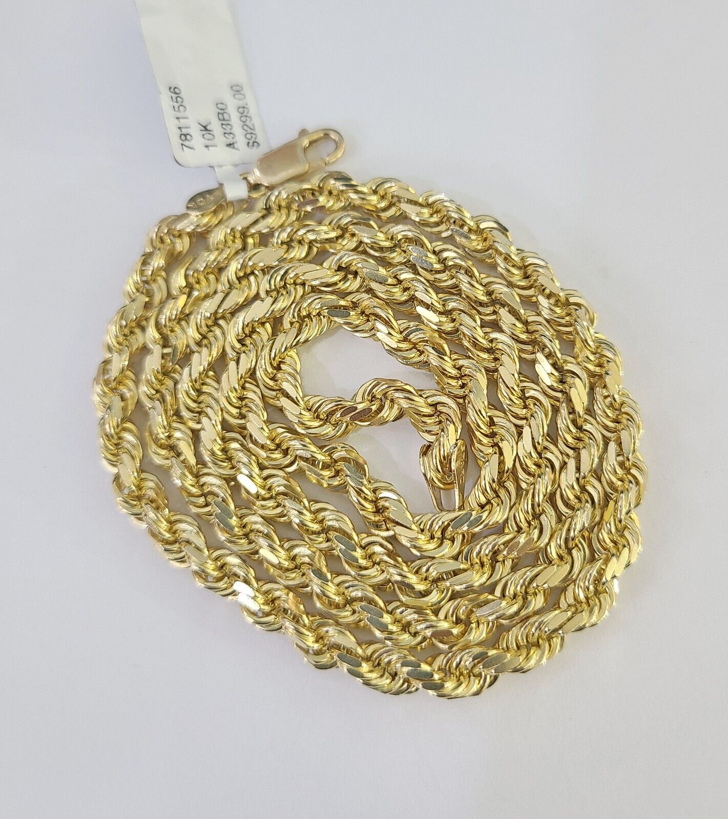 10k Real Solid Rope Chain Yellow Gold Women Men Diamond Cut 4mm 20 Inches