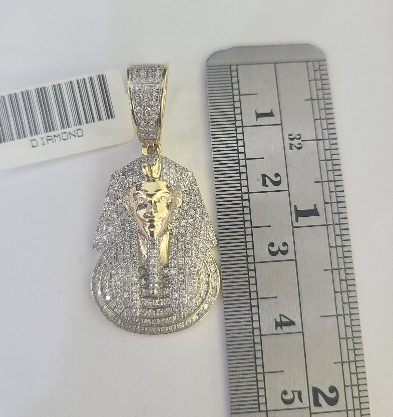 10k Pharaoh Head Diamond Pendant Charm Yellow Gold Men Women Real 10Kt 1.5 inch