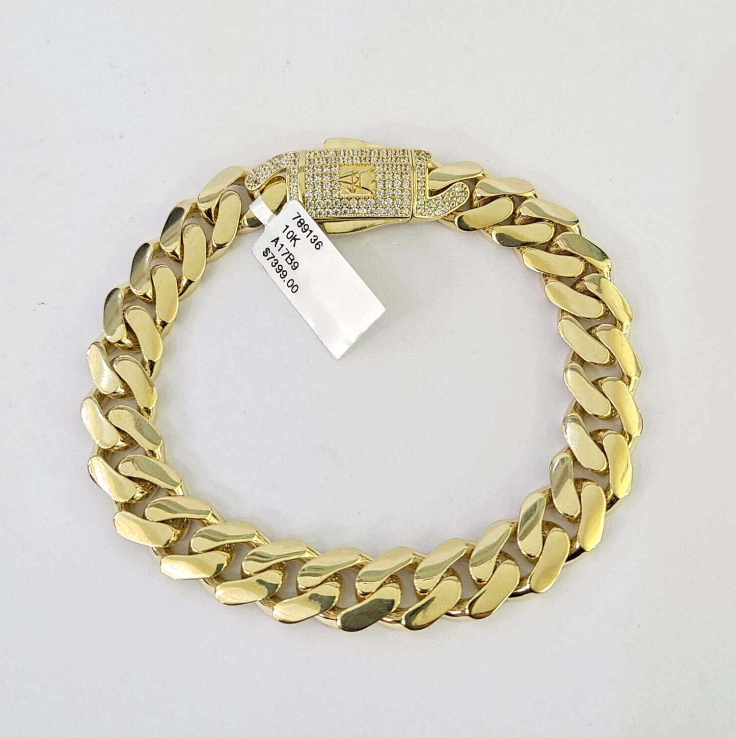 Real 10K Royal Monaco Bracelet Yellow Gold 8.5" Box Clasp 11mm Genuine Mens