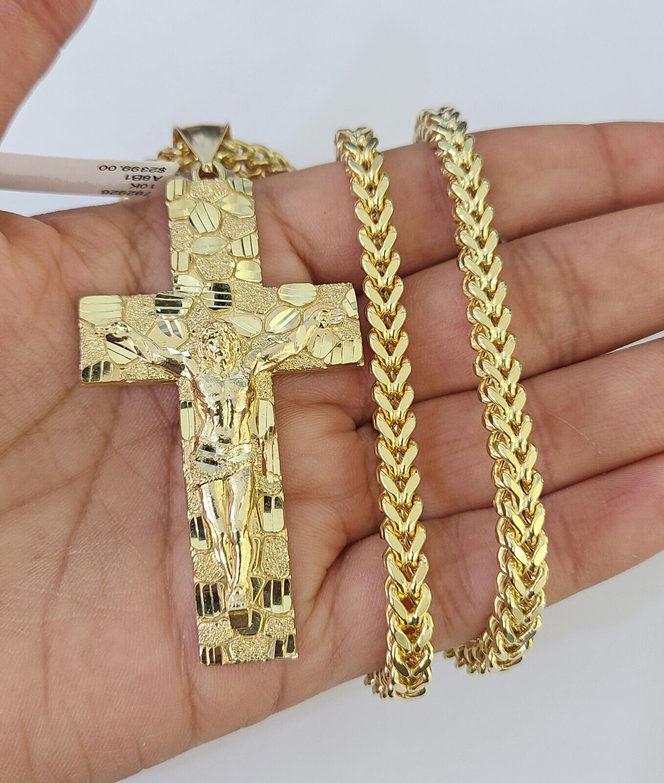 10K Franco Chain Jesus Cross Pendant Charm Necklace 20"-26" 5mm Gold SET Yellow