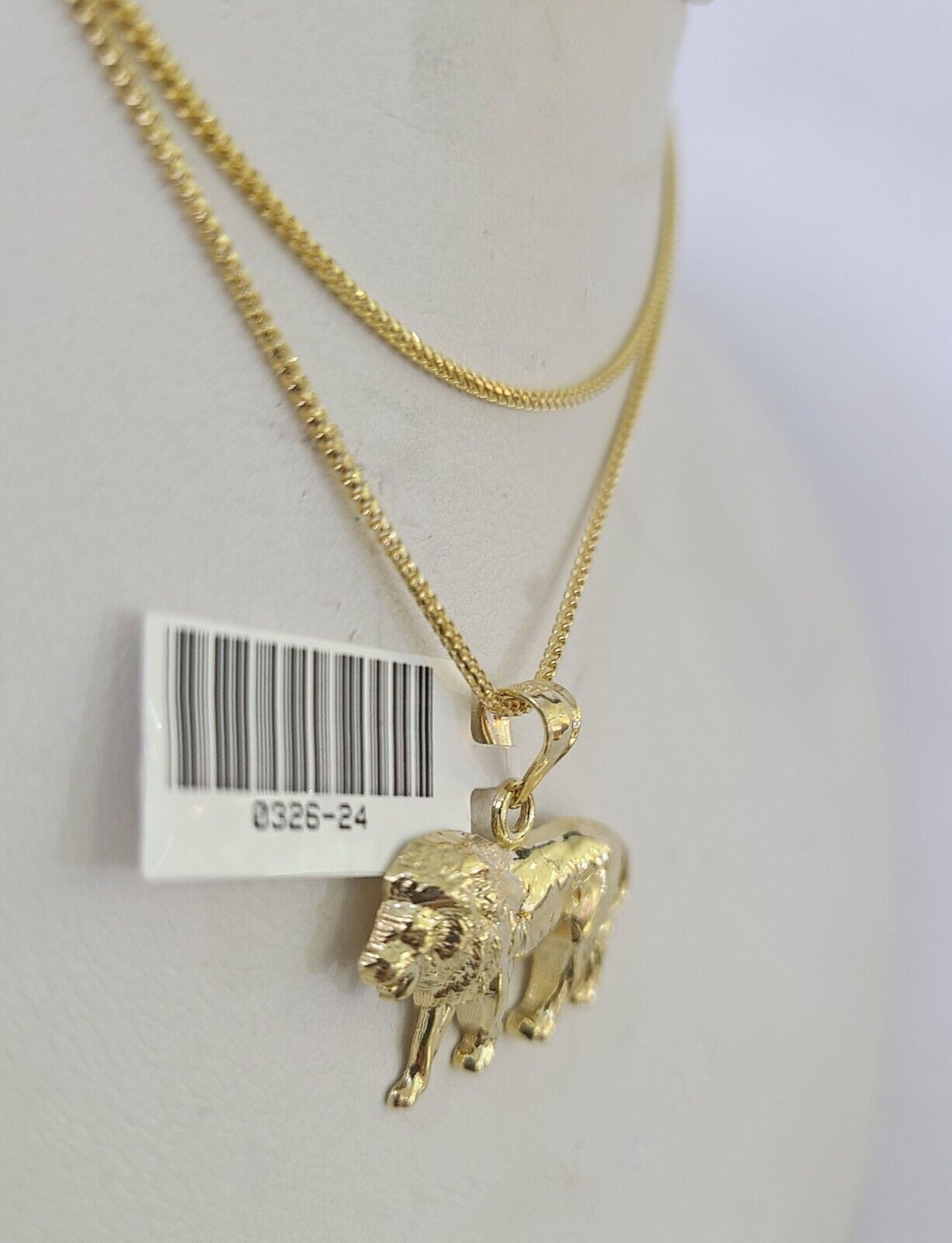 10K Solid Franco Chain Lion Pendant Charm Necklace 18"-24" 1.5mm Yellow Gold