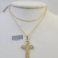 10K Solid Franco Chain INRI Jesus Cross Pendant Charm Necklace 18"-24" 1.5mm