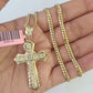 Real 14k Solid Chain Cross Charm Set Miami Cuban Link 3mm Necklace Pendant Gold