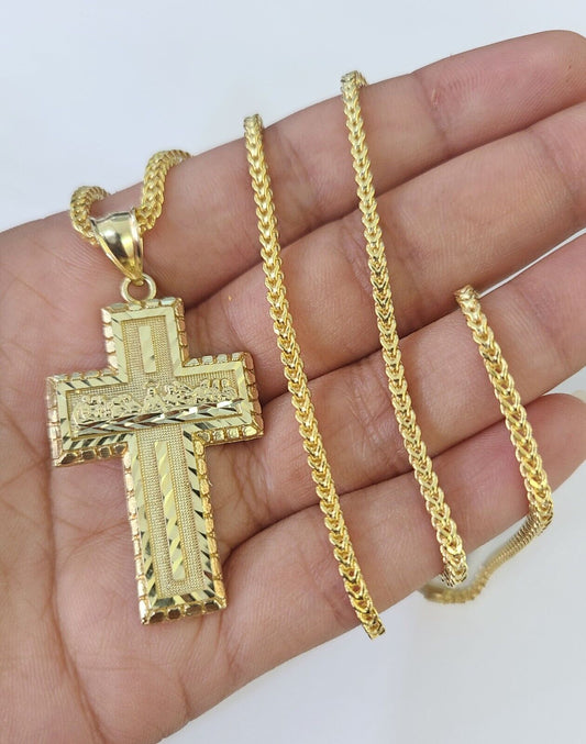 10K Franco Chain Last Supper Cross Pendant Charm Necklace 20"-26" 2.5mm Gold