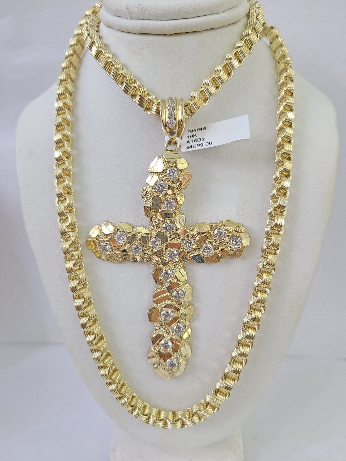 10k Gold Byzantine Necklace Jesus Cross Charm 18-30 inches 5mm SET Chain Pendant