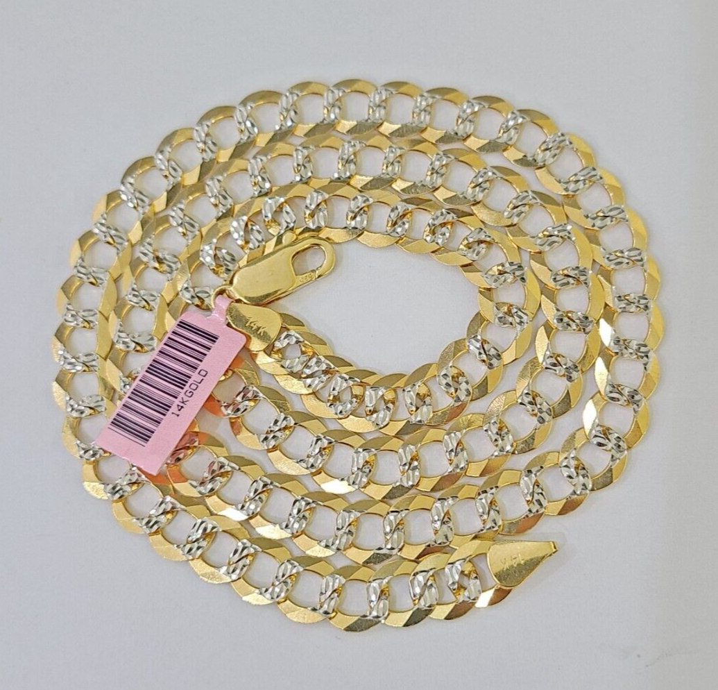 14k Yellow Gold chain Solid Necklace Cuban Curb Link REAL 8mm 20" - 30 Inch Mens