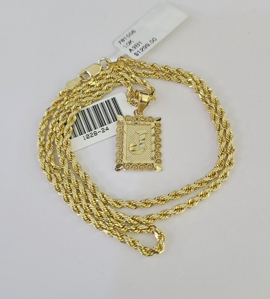 10k Gold Initial J Charm Rope Chain 16"-26" 2.5mm SET Necklace Alphabet Pendant