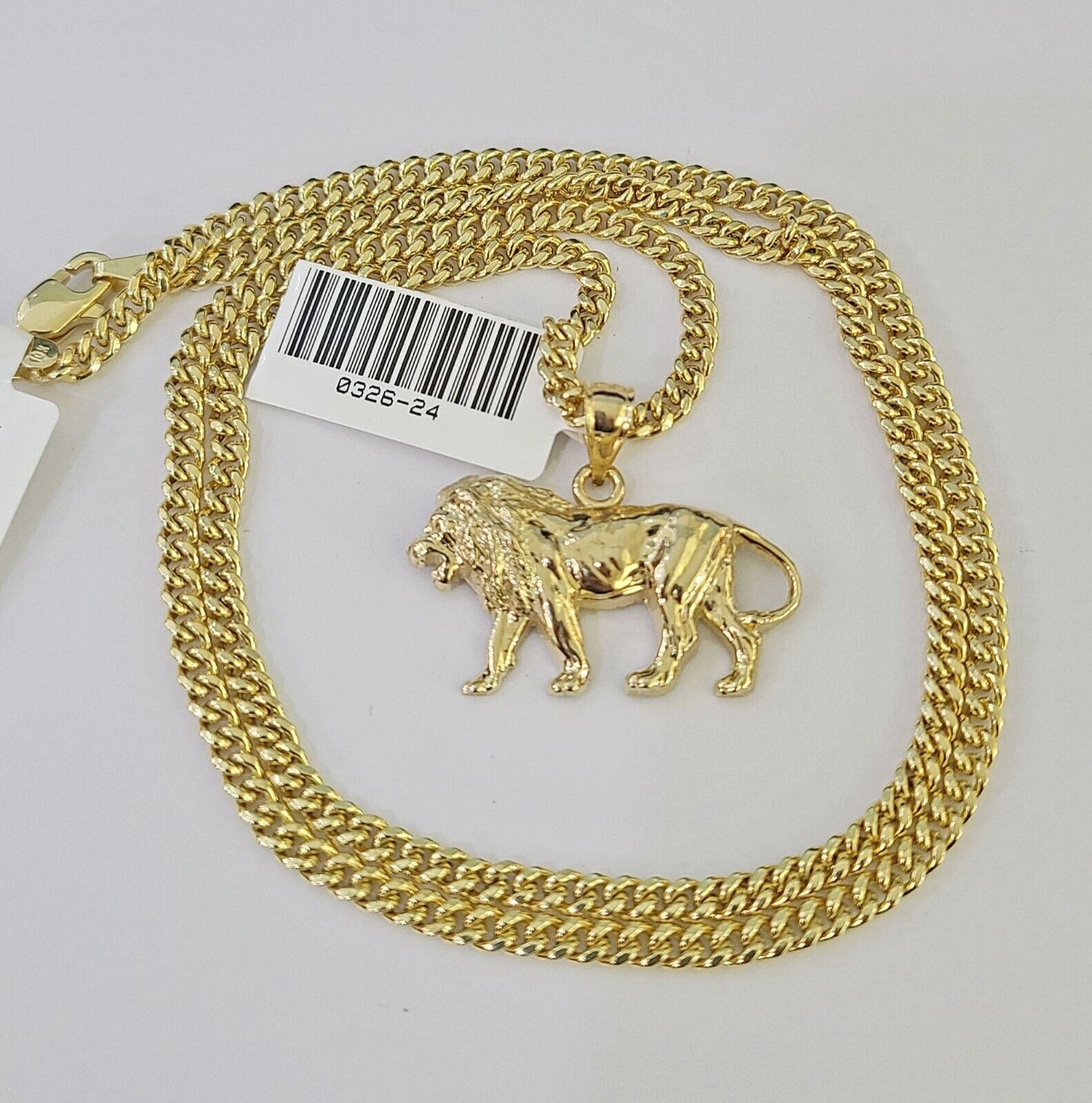 10K Gold Miami Cuban Chain Roaring Lion 18"-28" 3mm REAL Pendant Necklace SET