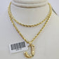 10k Gold Initial J Charm Rope Chain 16"-26" 2.5mm SET Necklace Alphabet Pendant