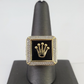 Real 10k Ring Crown Fancy Black Design Yellow Gold Men Casual 10kt