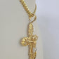 Real 14k Solid Chain Cross Charm Set Miami Cuban Link 6mm Necklace Pendant Gold