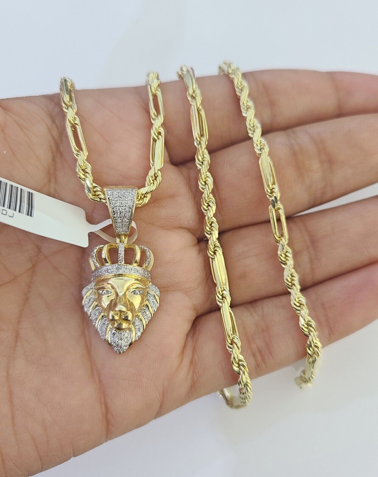 Real 10k Milano Rope Chain Diamond Lion Charm Necklace SET 3mm 18" 20" 22" 24"