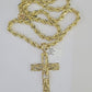 Real 10k Rope Chain Jesus Cross Charm Set 8mm 20"-30" Inch Necklace Yellow Gold