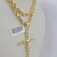 Real 10k Rope Chain Jesus Cross Charm Necklace Pendant Set 5mm 20"-30" Inch Gold