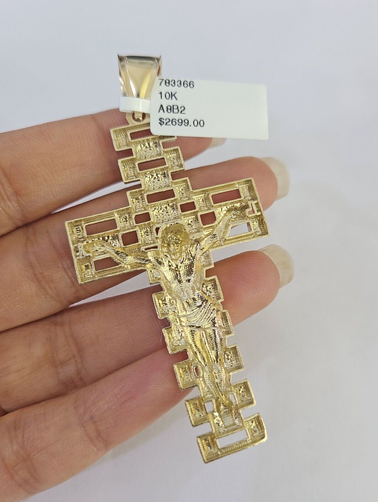 Real 10K Jesus Cross Pendant 3" Yellow Gold Charm Genuine 10kt