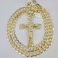 10k Gold Chain Cross Charm Solid Cuban Curb Necklace 9mm 20"-30" Diamond Cut SET