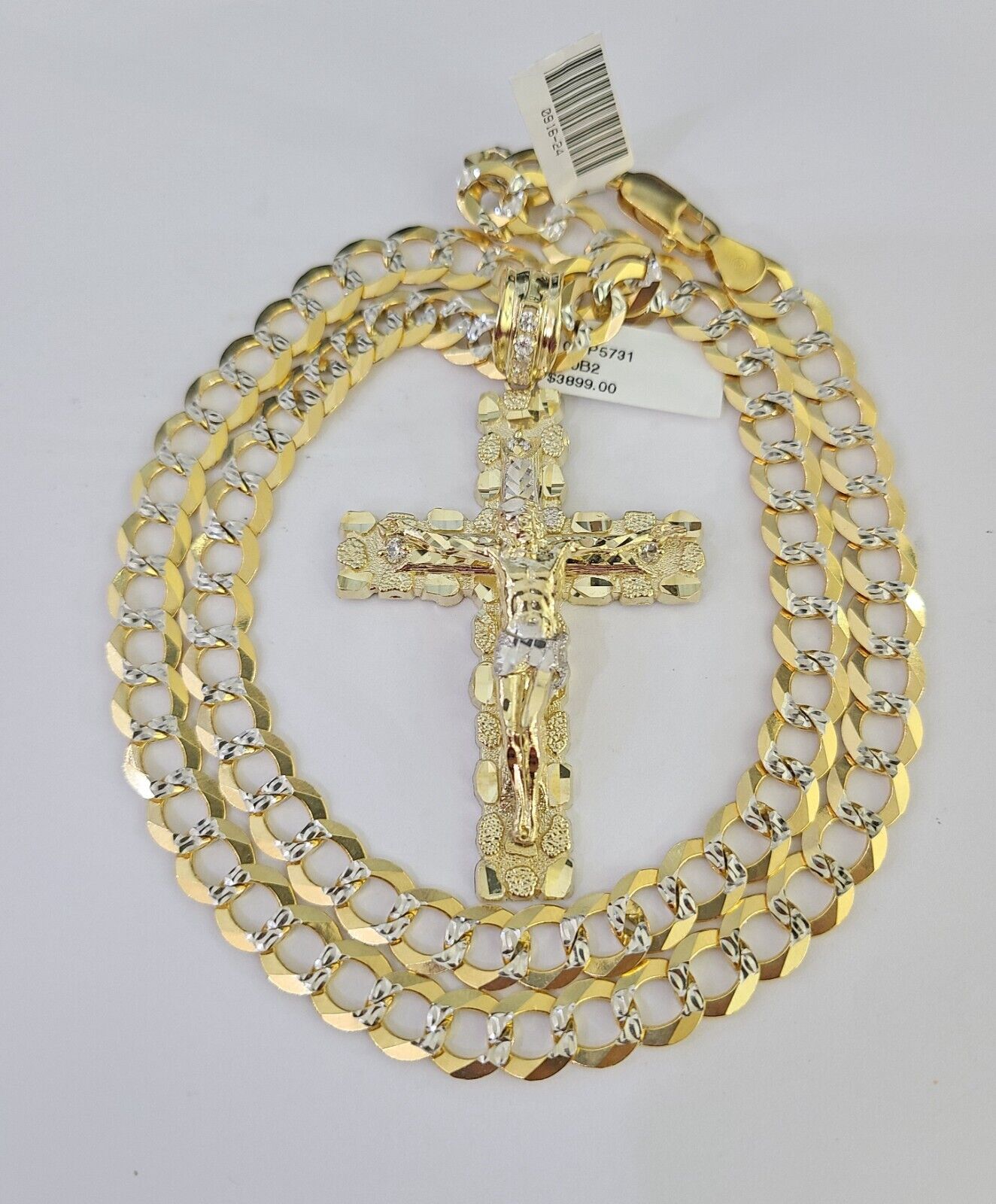 10k Gold Chain Cross Charm Solid Cuban Curb Necklace 9mm 20"-30" Diamond Cut SET