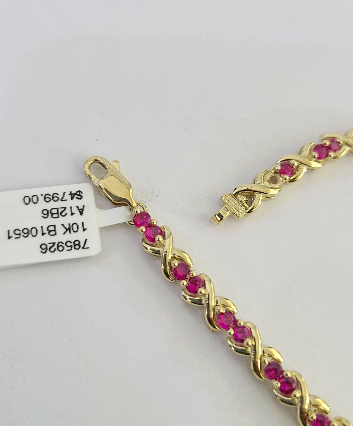 Real 10K Yellow Gold Pink Tennis Bracelet 4mm 7.5 Inches 10kt Gold