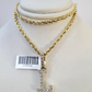 10k Rope Chain L Diamond Initial Charm Necklace Pendant Set 2mm 18"-24" Gold