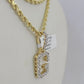 10k 3mm Rope Solid Chain G Diamond Pendant Alphabet 18"-28" Gold Charm Necklace