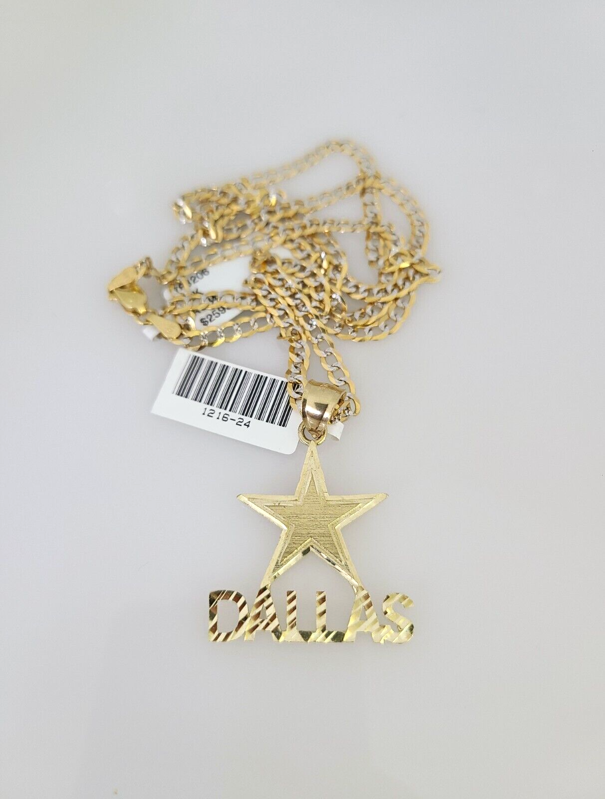 10k Gold Solid Cuban Curb Chain Necklace Dallas Star Pendant Set 3mm 18"-26"