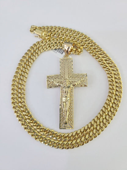 10K Miami Cuban Link Chain Jesus Cross Pendent Charm 6mm 20"-30" Necklace