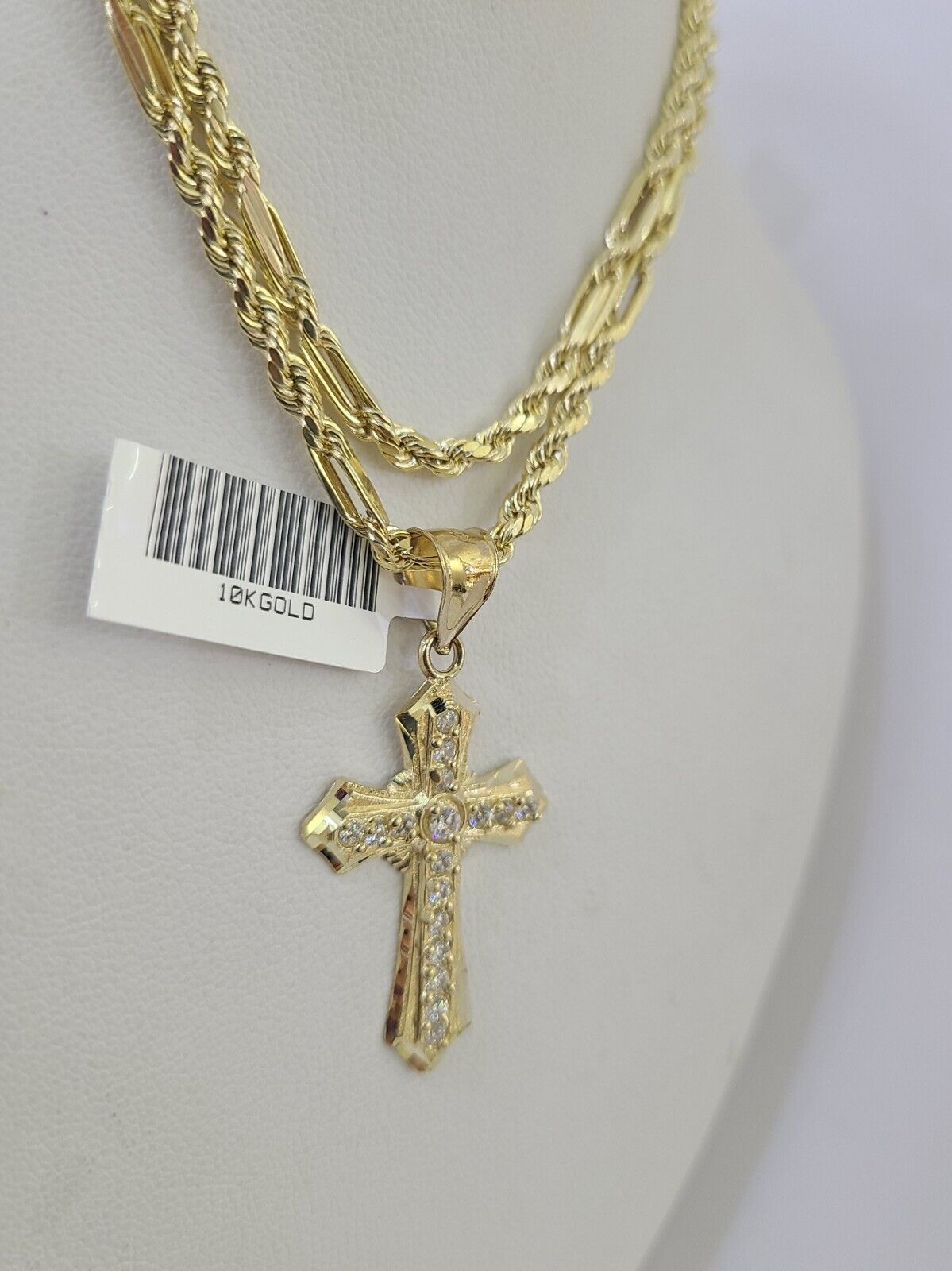 10k Milano Rope Chain Jesus Cross Charm Necklace SET 3mm 18" 20" 22" 24"