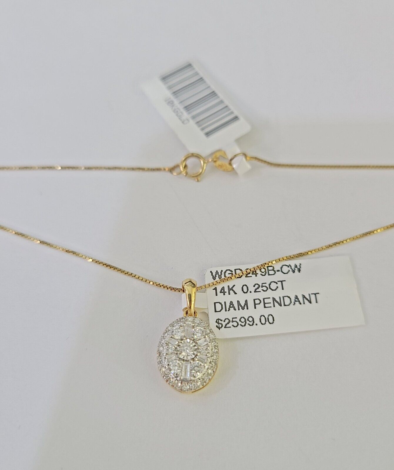 Real 14k Box Chain Diamond Pendant Yellow Gold Necklace Set Women