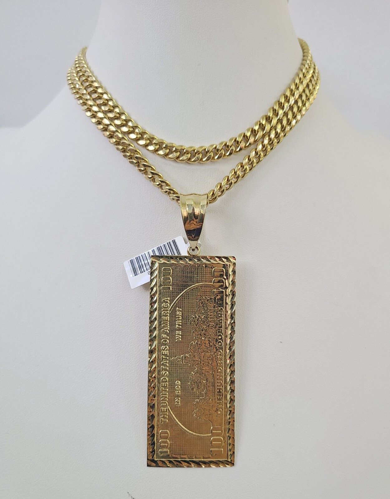 10K Miami Cuban Link Chain 100 Dollar Bill Pendent Charm 6mm 20"-30" Necklace