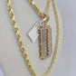 10k Solid Rope Chain Razor Blade Charm Diamond Set 4mm 20"-28" Necklace Gold