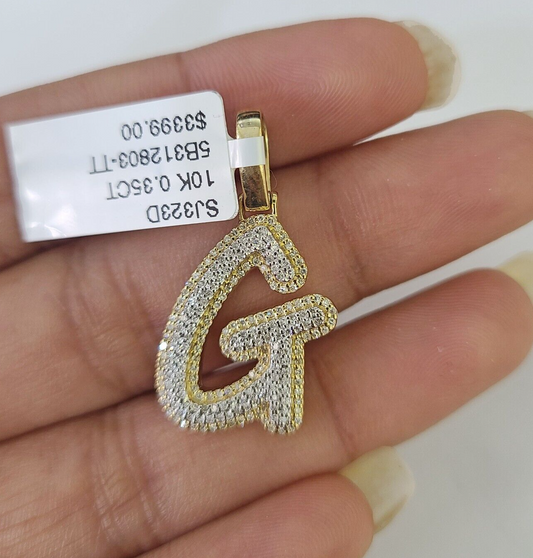 10k Yellow Gold Diamond G Charm Pendant Initial Alphabet Letter Real Genuine