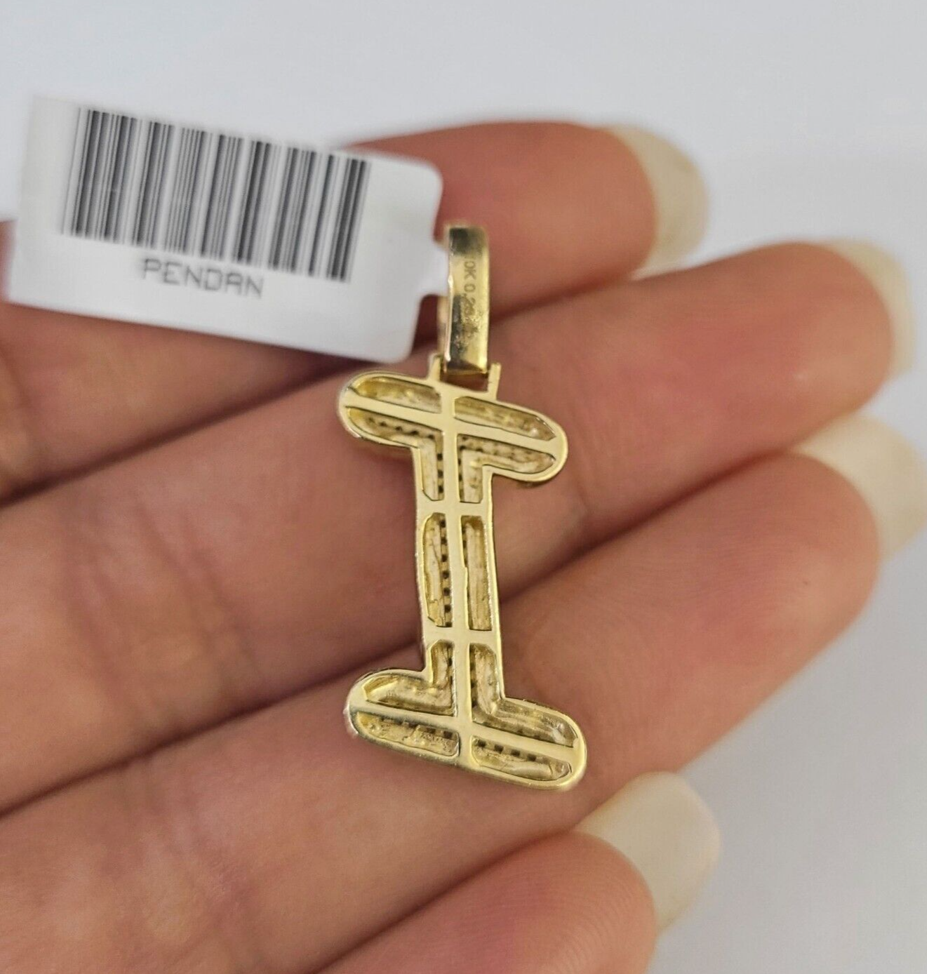 10k Yellow Gold Diamond I Charm Pendant Initial Alphabet Letter Real Genuine