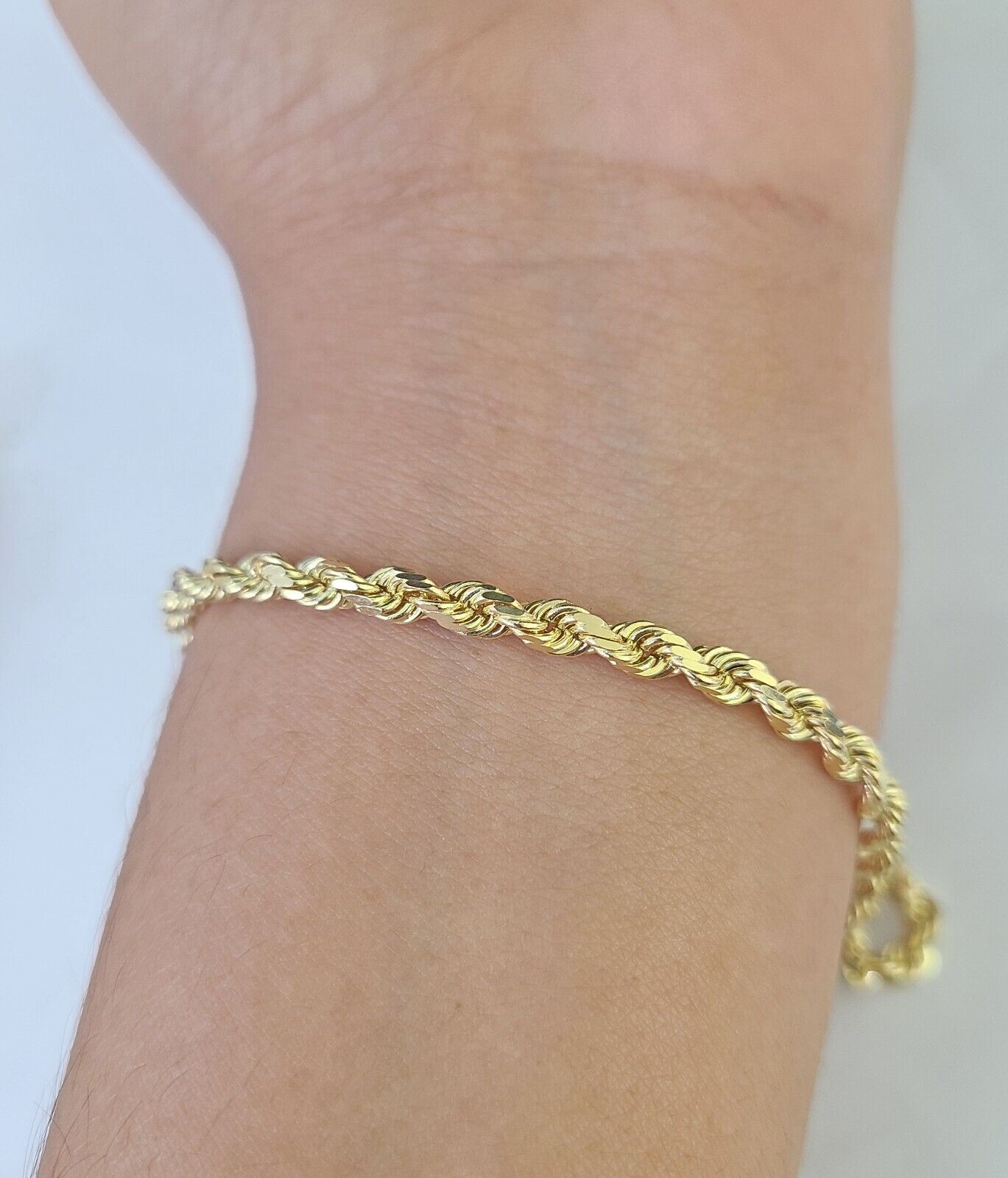 Solid Real 10K Rope Bracelet Yellow Gold  8" Inch 3mm 10kt Real gold men women