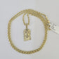 10k Rope Chain Jesus Head Pendant 18"-30" Yellow Gold Set Charm Necklace 3mm