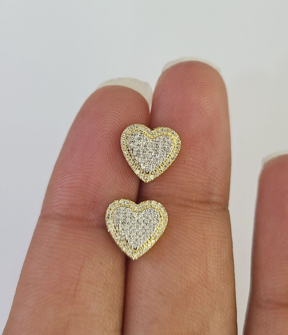 10k Heart Diamond Earrings Real Screw-Back Women Men Studs Yellow Gold