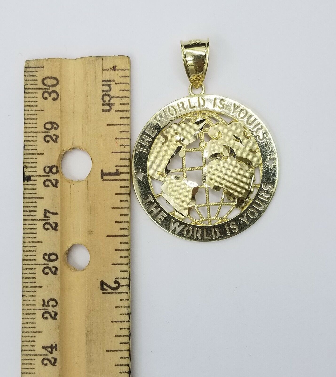 10K Yellow Gold Real Pendant The World is Your Solid fit a 7mm chain bail expand