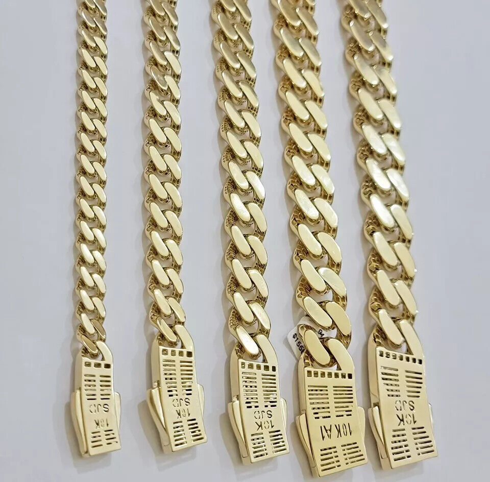 Real 10k Cuban Monaco Chain Necklace Gold Link Royal  7mm-15mm 20"-26"