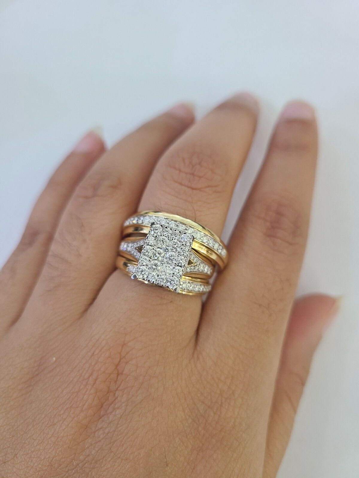 REAL 14k Diamond Ring Yellow Gold Ladies Men Trio SET Wedding Engagement Genuine