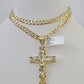 10k Solid Gold Cuban Curb Chain Jesus Cross Pendant 6mm 20"-30" SET Necklace