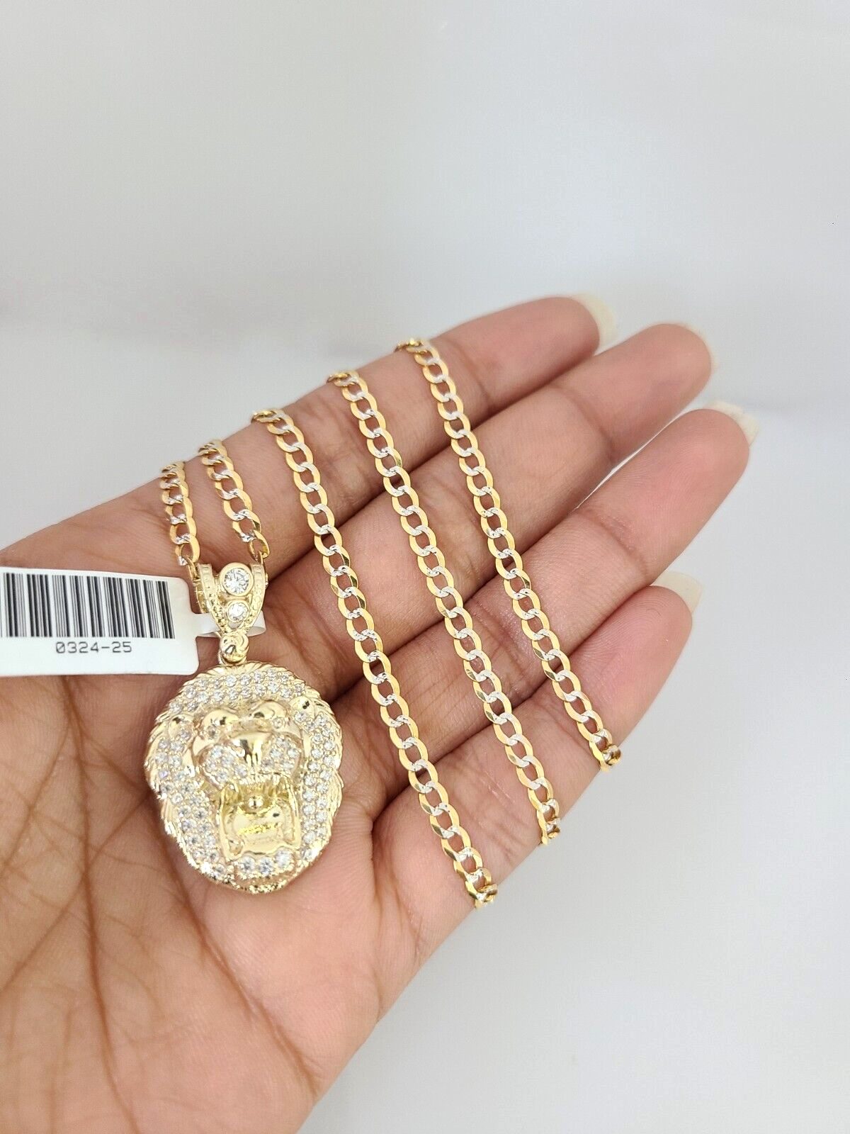 10k Gold Solid Cuban Curb Chain Roaring Lion Pendant Set 3mm 18"-26" Necklace