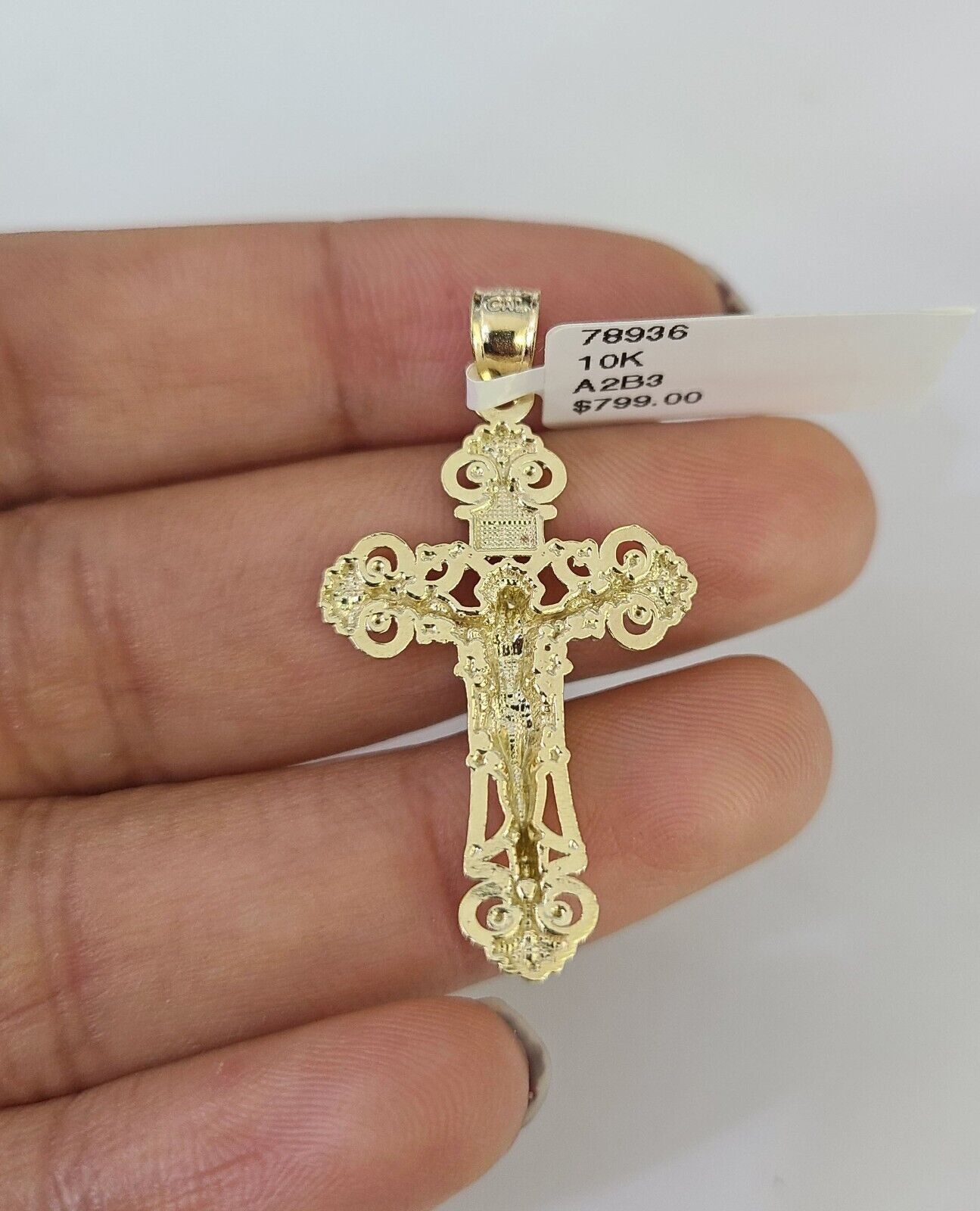 10K Franco Chain Jesus Cross Pendant Charm Necklace 16"-24" 2mm Gold SET Yellow