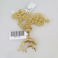 10k Gold Miami Cuban Chain Dolphins Charm Pendant 3mm 18-28in Necklace Set