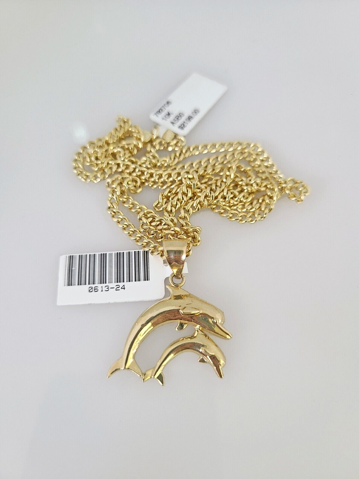 10k Gold Miami Cuban Chain Dolphins Charm Pendant 3mm 18-28in Necklace Set