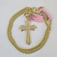 Real 14k Chain Cross Charm Set Miami Cuban Link 4mm Necklace Pendant Yellow Gold