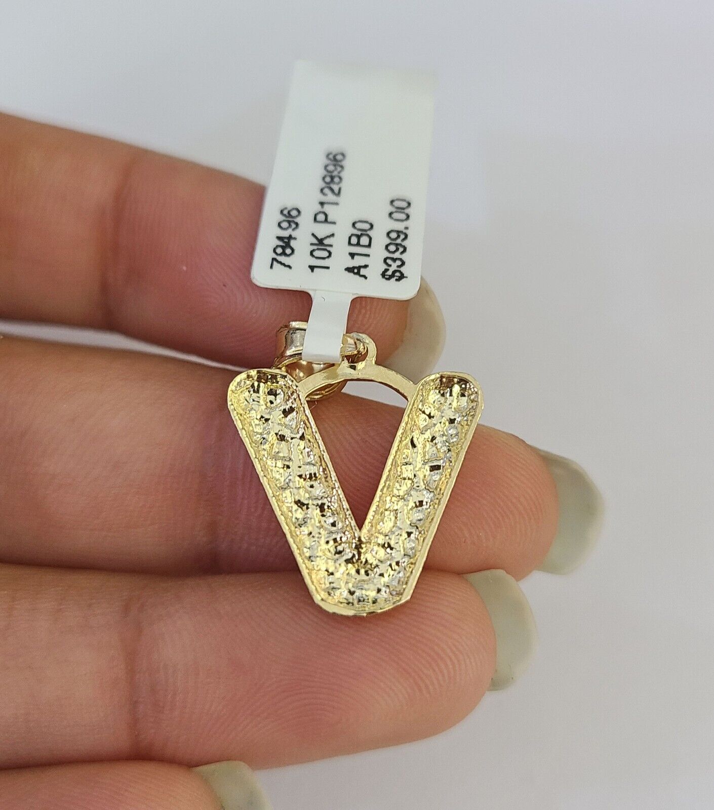 10k Gold Initial V Charm Rope Chain 16"-26" 2.5mm SET Necklace Alphabet Pendant