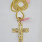 14k Gold Chain Jesus Cross Charm Solid Cuban Curb 5mm 20"-26" Inch SET Necklace