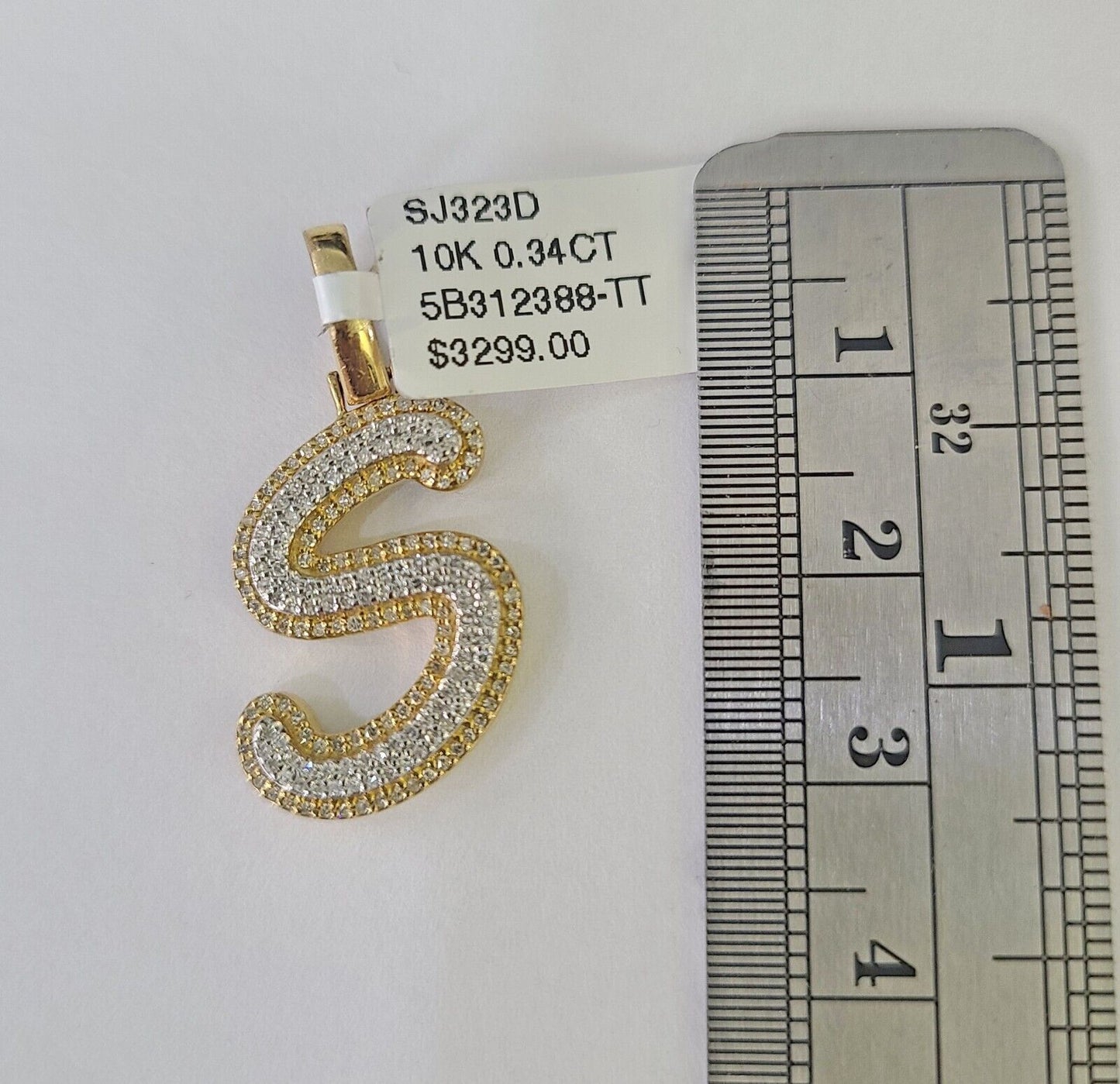 10k Yellow Gold Diamond S Charm Pendant Initial Alphabet Letter Real Genuine